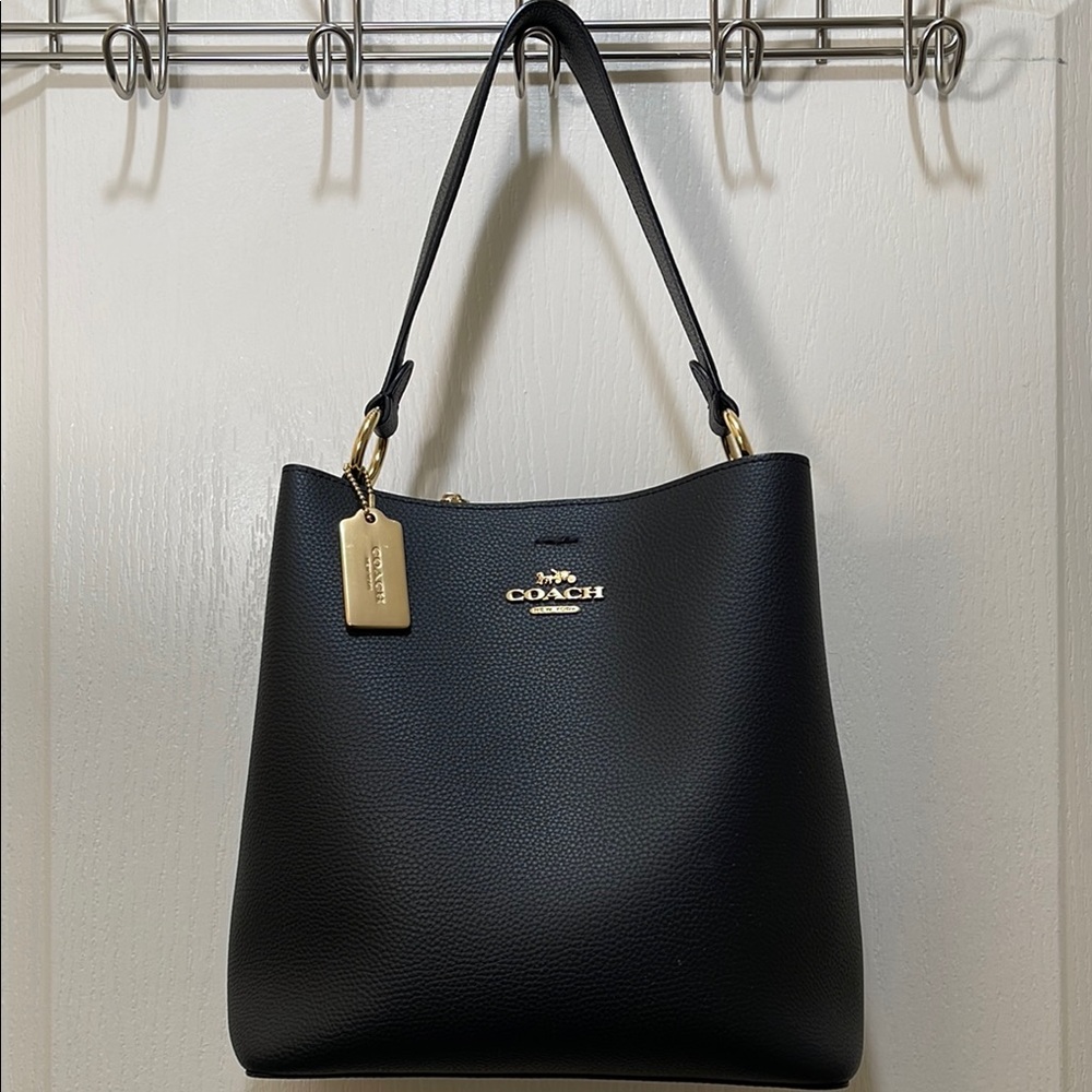 Coach Black Leather Town Bucket Bag